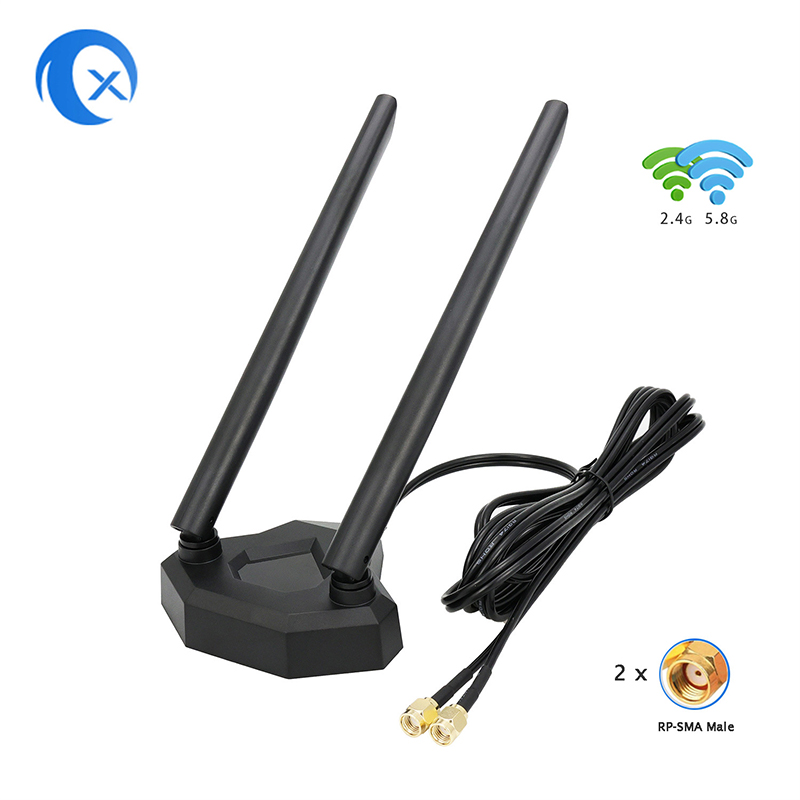 TX Electronics TX-AB042 Antena de montagem magnética de banda dupla | 2.4G 5.8G WiFi Alto Ganho | Antena externa de base magnética com duplo fio